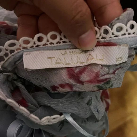 TALULAH Womens Light-Blue Floral White-Lace KNOWING V-Neck Mini Dress size xs - Picture 6 of 6